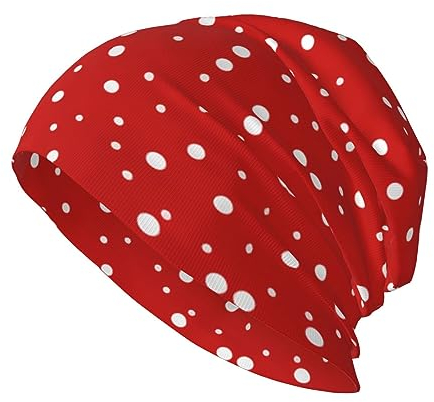 ButxeT Gestrickte Mütze mit roten und weißen Punkten, Beanie-Mütze, lustiger Stretch-Schal, Kopfwickel, multifunktionale Kopfbedeckung