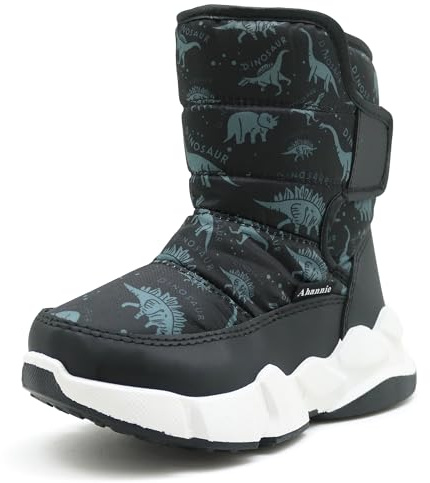 WOWHAH Kids Winter Snow Boots Toddler Boys Warm Outdoor Shoes with Hook Loop (Toddler/Little Kid)(Black-8)