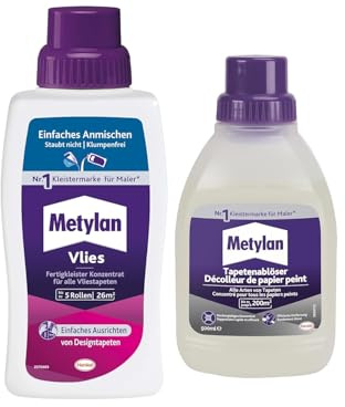Metylan Vlies Fertigkleister Konzentrat, für Vliestapeten, für sofortigen Einsatz (1x500g) & Metylan Tapetenablöser Aktiv-Konzentrat, löst schnell und problemlos (1x0,5l)