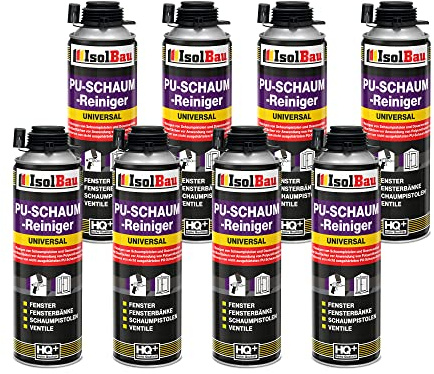 Isolbau PU-Schaum Reiniger - 8 x 500 ml Dose Schaumreiniger für PU-Schaumpistolen, Pistolenreiniger, Reinigungsmittel, Entfetter, Ventile & Oberflächen