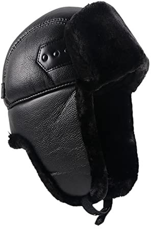 GaRcan Bombermützen, Wintermütze mit Ohrenklappen, Bombermützen, schwarzes Leder, Herrenmützen, Outdoor, Schnee, Ohrenklappen, warm (schwarz, XL (59–60 cm))