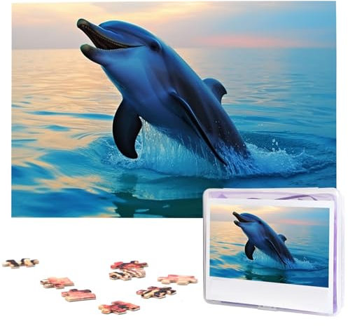 KHiry Puzzles, 1000 Teile, personalisiertes Puzzle, lustiges Tier-Delfin-Fotopuzzle, herausforderndes Bild, Puzzle für Erwachsene, personalisierbares Puzzle mit Aufbewahrungstasche (74,9 x 50 cm)