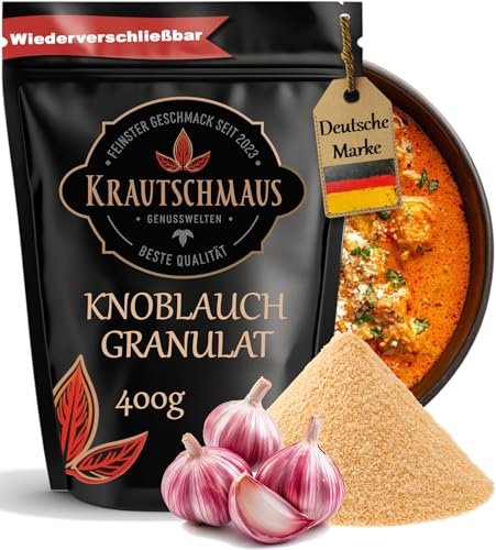 400g Knoblauchgranulat von Krautschmaus, Knoblauch granuliert, gemahlener Knoblauch, Knoblauchpulver, Knoblauchgewürz ohne Zusatzstoffe