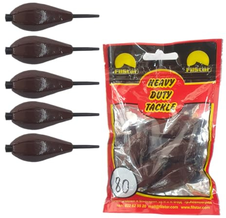 PRO FILSTAR Inline Grundblei Long Cast 5x80g - Blei Angeln - Angel Bleie Set - Grundangeln - Birnenblei Angeln - Blei Gewicht - Angelblei - Fishing Weights - Bleigewichte – Tropfenblei – Karpfenblei
