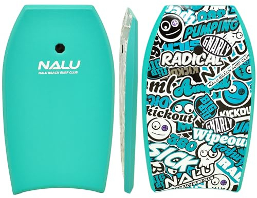 Nalu Bodyboard with Leash 33/41 Body Board with Crescent Tail and XPE Core