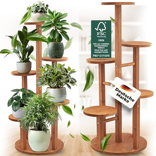 Heimgefühl 5 Stufen Blumenregal Kiefernholz [Mehrstöckig] Pflanzenregal Indoor Blumenständer Pflanzenständer Blumentreppe Pflanzentreppe Blumenbank für Innen Balkon Garten