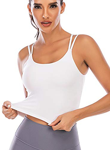 FXTYK Longline vadderad bh korsbärare push up sport topp bustier sport bh för kvinnor fitness träning löpskjortor yoga linne topp, Vit, S