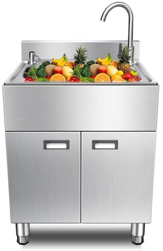 Évier de Commercial Professionnel Evier INOX 1 Bac avec Egouttoir Et Robinet, pour Faire la Plonge Cuisine de Restaurants, Salle de Bain, Exterieur Intérieur