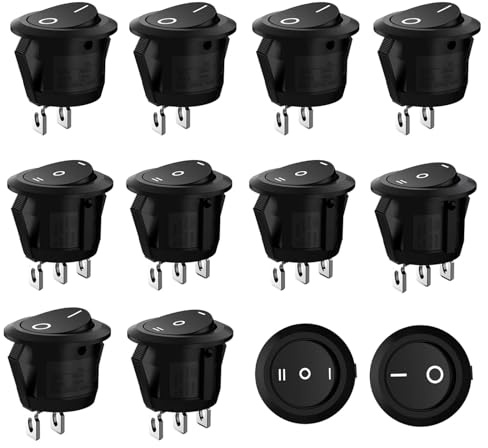 XULEGGNK Runde Schalter, Mini Wippschalter, einrastbare runde Schalter, Schalter Autoknopf, ON/OFF Einrastbare, für Auto Boot Haushaltsgeräte, 6A/ 250V, 10A/125V, 2 Polig + 3 Polig, 10 Stück