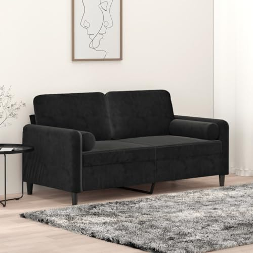 Homgoday 2-Sitzer-Sofa mit Zierkissen Doppelsofa Sofa Couch Moderne Relaxsofa Loungesofa Relaxcouch Loveseat Gästesofa Sofa Sitzmöbel für Wohnzimmer Büro Schlafzimmer Schwarz 140 cm Samt