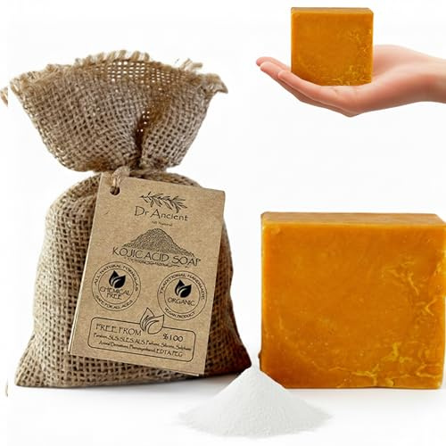 Dr. Ancient Kojic Acid Soap 140 g – handgjord kojicsyra naturlig tvål med olivolja, parfymfri, klargörande ansiktstvål och kroppstvål för finnar, föroreningar, blek och ojämn hud