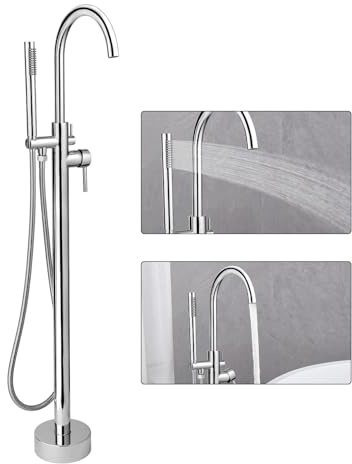 FBUKE Rubinetti per vasca indipendenti, Rubinetto per vasca autoportante per montaggio a pavimento, Riempitrice per vasca in ottone, Rubinetto per vasca da bagno indipendente Rubinetto miscelatore