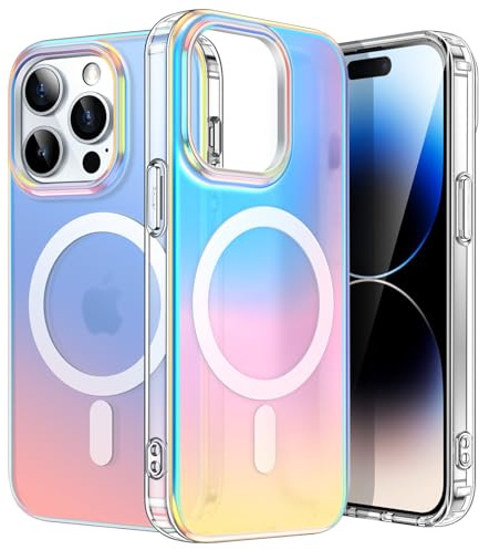 JETech Iridescent Case for iPhone 14 Pro 6.1-Inch Compatible with MagSafe, Cute Unique and Aesthetic Design, Colorful Fluorescent Translucent Back Shockproof Phone Cover (Iridescent)