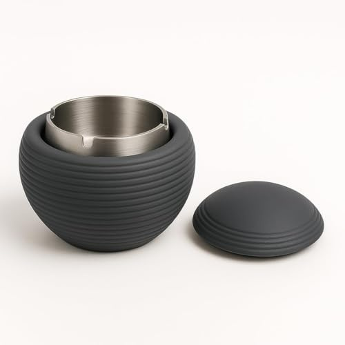 Spark Alfresco Tischgefäß aus Beton mit Deckel – Inklusive Edelstahlschale, Für Innen & Außen, Ø 12,5 cm (Dunkelgrau)