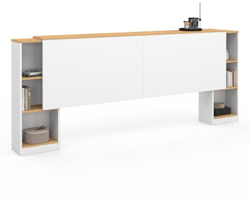 IDMarket - Cabecero extensible CATBA con almacenamiento deslizante para camas de 140 y 160 CM de madera y blancas
