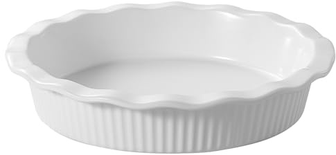 DOWAN Pie Pan for Baking, 9 Inch Round Baking Dish for Dinner, 45 Ounce Pie Plate Ceramic Quiche Pan Non-Stick with Deep Fluted Pie Dish for Apple Pies, Pot Pies, Quiches, Tart, Oven Safe Dish, White