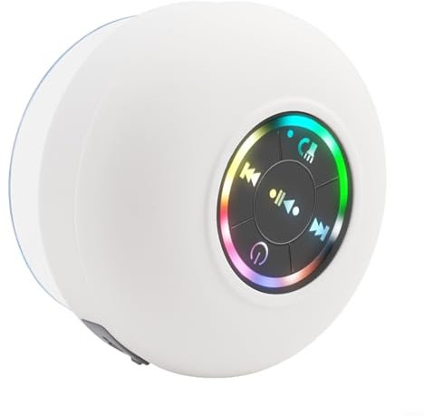 SPORTARC Altoparlante per doccia BT, con luce flash colorata fredda, design impermeabile IPX4, mini altoparlante per bagno, feste, viaggi, all'aperto (bianco)