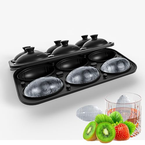 Silicone Mould with Funner Lid, Easy Release Rugby Ball Ice Mold, 2.8 * 1.6in Fun Shaped Ice Cube Tray for Cocktails, Whiskey, Large Ball Ice Maker (6hole)
