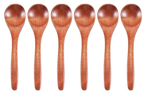 Joskeijky Small Wooden Spoons, 6Pcs Wooden Teaspoon for Cooking Small Condiments Spoon, Mini Wooden for Daily Use