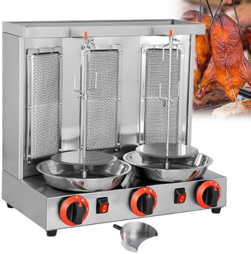 GESAIDES Máquina para Hacer Shawarma de Pollo Casero, Asador de Mostrador, Asador Vertical para Kebab, Asador a Gas para Kebab de Pollo Turco con 3 Quemadores