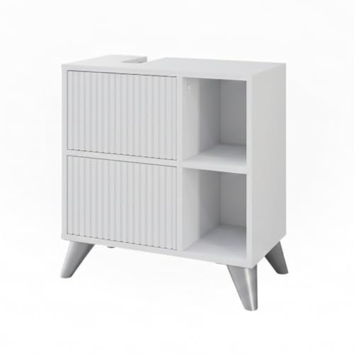 Vicco Waschbeckenunterschrank Leano, Weiß, 60 x 62 cm | mit 2 Schubladen, zur Aufbewahrung von Badutensilien und Handtüchern geeignet
