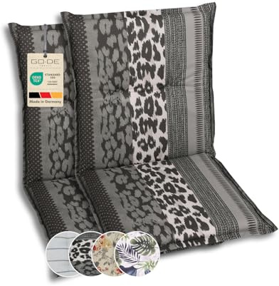 GO-DE Textil Bequeme und attraktive Polsterauflagen für Niederlehner-Gartenstühle (2er-Set, Leopard anthrazit, Niederlehner)