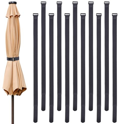 GORGECRAFT 12 Sangle de Fixation pour Parasol de Terrasse de 1m Noire Réutilisable Auto Adhésive Réglable Fixation Fixe Sangle de Parasol Stabilisateur Multifonction Sangles pour Grands de Parapluie