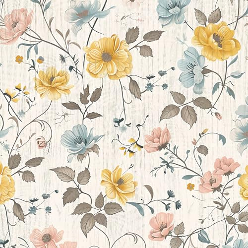 LZH-LP Papel Pintado Autoadhesivo, 44x600CM Vintage Floral sin Costuras Papel de Contacto Despegable y Pegable con Estampado de Flores y Plantas Película Adhesiva Removible