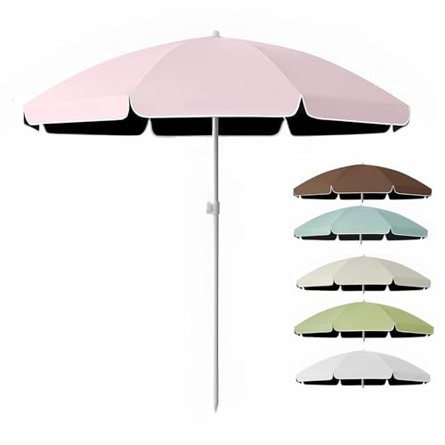 NOIRDA 200 cm 240 cm 280 cm 300 cm Runder Terrassenschirm, UV-geschützter Marktschirm Mit 8 Stahlrippen, Lichtbeständiges, Wasserdichtes Dach(Pink,3.0m/9.8ft)