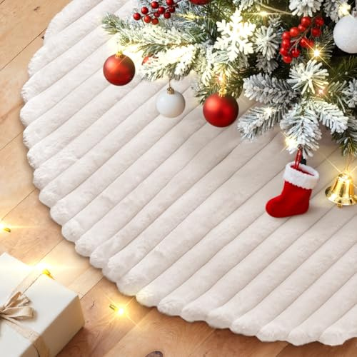 Lanpn Jupe de Sapin de Noël 60cm Tapis de Sapin de Noel, Petit Cache Pied Sapin de Noël Couvre-Pied de Sapin Jupe d'arbre pour Décoration d'intérieur pour fêtes d'hiver (Blanc)
