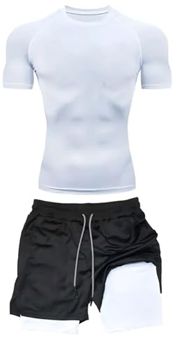 Duohropke Survêtement pour homme avec imprimé araignée - T-shirt de compression et doublure de compression 2 en 1 - Short - Ensemble de deux pièces - T-shirt de course à pied pour le gymnase à séchage