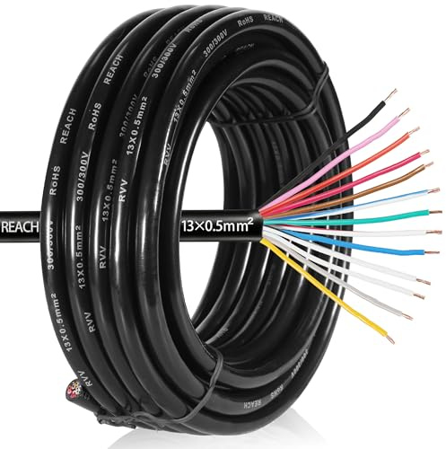 SPARKMOTO Cable de 13 Hilos para Remolque 5M,Cable de 13 núcleos Enchufe de Remolque,Cable Luces remolque13 Polos 12V 24V 413V 130V,Cable eléctrico para vehículo 13x0,5 mm²