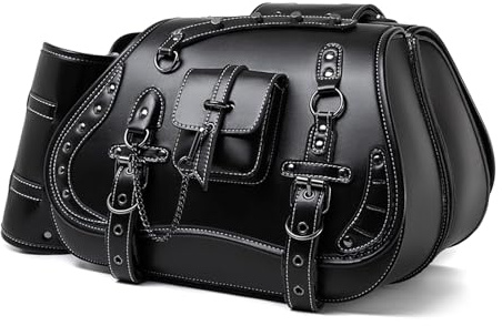 Motorcycle Panniers for Harley Davidson Fat Bob 1979-2023 2024, Motorbike Side Pannier Bag Waterproof Leather Motorbike Saddle Bags Motorcycle Bags Tail Motorbike Bag,B