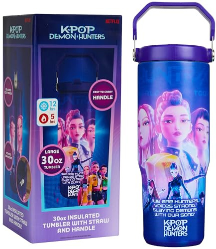 KPop Demon Hunters 30oz Tumbler with Straw and Handle for Girls, Teens, Insulated Stainless Steel Travel Mug, Gifts for Girls