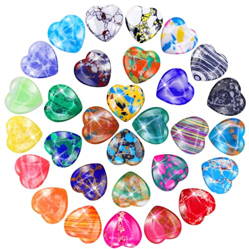 NEWJEK 30 Pezzi Cristalli a Forma di Cuore Multicolori, Pietre Naturali Burattate per Guarigione, Meditazione, Reiki, Chakra, Decorazioni DIY