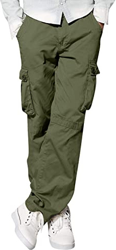 Pantaloni Uomo Cargo Lavoro, Tuta da Uomo Street Casual Sports Tinta Unita con Cerniera A Tubo Dritto Multitasche (Army Green, L)