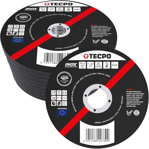 TECPO Lot de 40 disques à tronçonner - Diamètre : 180 mm - Pour meuleuse d'angle - Disques flexibles pour acier, métal et acier inoxydable (INOX) - 1,6 mm - 22,23 mm