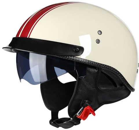 KKVGP Halbschalenhelm Halbhelme Mit ECE-Zertifizierung Vintage Brain-Cap Jethelm Rollerhelm Mit Visier Chopper Helm Motorradhelm Für Damen Und Herren(2,M=57~58cm)