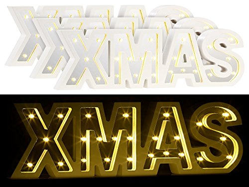 Lunartec Xmas Leuchtbuchstaben: LED-Schriftzug Xmas aus Holz & Spiegeln mit Timer, 3er-Set (LED Schriftzug Weihnachten, Buchstaben mit Batterien, 3D)