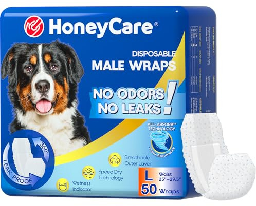 HONEY CARE All-Absorb A24 Male Dog Wrap, 50 Count, Large