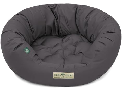 HOUND & NATURE Öko Hundebett St. Moritz - rund, kuschelig und waschbar, Donut Hundekorb für kleine Hunde (S - 65x60 cm - Grau)