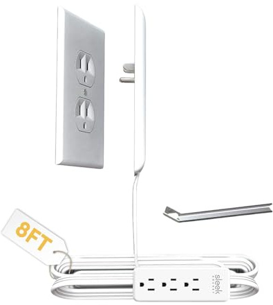 Sleek Socket No Shock Child Protector, Outlet & Plug Concealer with Protective Cord Clips, 8-Foot Flat Extension Cord with Multiple Outlets, Baby Proofing Outlet Cover, No Access to Dangerous Cords