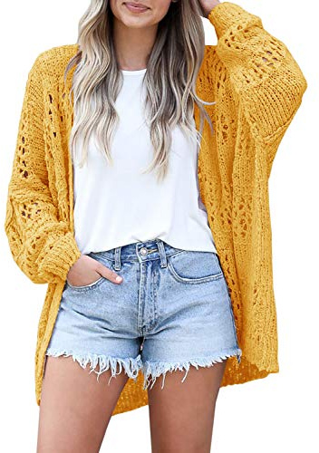 Ermonn Womens Crochet Cardigan Sweater Kimonos Boho Solid Color Oversized Spring Open Front Outwear