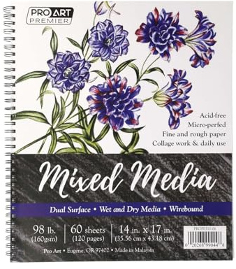 Pro Art Premium Mixed Media Pad 14x17 60 Sheets, 98#, Wire, Sketch Book, Sketchbook, Drawing Pad, Sketch Pad, Drawing Paper, Art Book, Paper, Sketchbook for