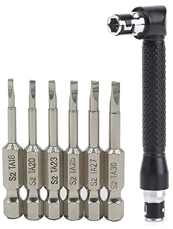 Fixinus 6 stücke Magnetische Dreieck Schraubendreher Bits Set 50mm, S2 Stahl 1/4 Sechskantschaft Δ1.8 / Δ2.0 / Δ2.3 / Δ2.5 / Δ2.7 / Δ3.0 Dreieck-Bohrer, mit L-Winkelschraubendreher-Bithalter