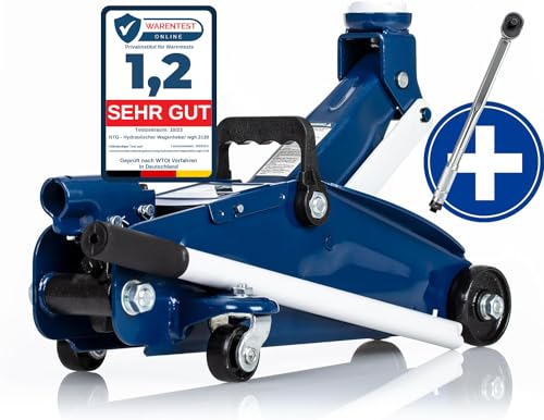 NTG Hydraulischer Rangierwagenheber 2 Tonnen (2000 kg) - TÜV Zertifiziert - Hubhöhe 130–330 mm | Mit Drehgriff & robustem Stahlrahmen | Inkl. Drehmomentschlüssel | Für Auto, PKW & Werkstatt