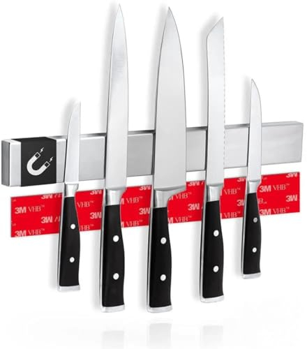 LUXEBITE - Magnetleiste Messer 40cm Ohne Bohren Einfache montage Messerhalter Messerblock Messerleiste küchenmessern, Obstmessern Küche selbstklebend 3M mit Extra starkem Magnet (Edelstahl, Silber)