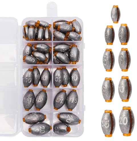 MONCAP 50 Stück Angelblei Angelgewichte Blei Fishing Abnehmbare Blei 2g 3g 4g 5g 6g 8g 10g 15g 20g Angeln Grundblei Angelzubehör für Outdoor-Sportarten Angeln Hochseeangeln Bootsangeln