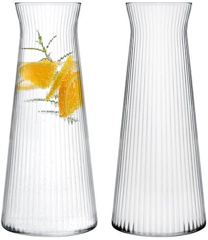 KONZEPT lot de 2 carafes à eau 1 L en verre cannelé, résistantes, compatibles lave-vaisselle, sans BPA, design élégant pour l’eau, les jus et autres boissons froides