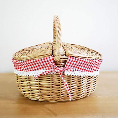HAOHIZE Cestino da picnic in vimini, Cestino da campeggio in stile country con manico sul coperchio e fodere Cesto vuoto Cestini da giardinaggio per picnic, feste, barbecue,